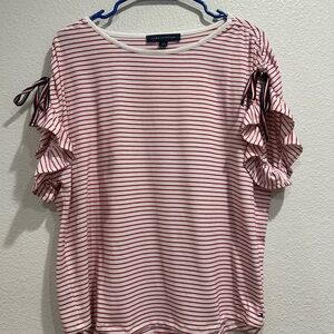 Tommy Hilfiger Women's Striped Ruffled-Sleeve Top Accent Ties Red White sz Large